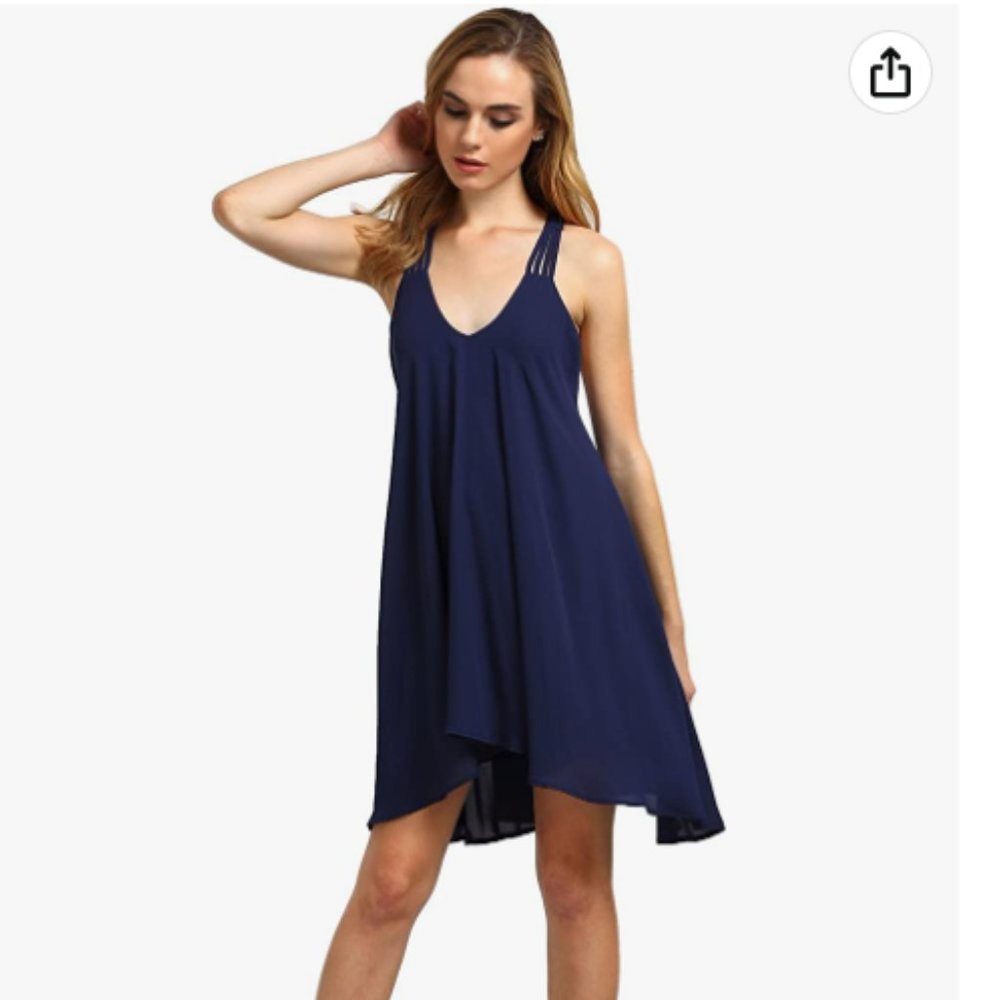 Romwe Women's Summer Sexy Sleeveless Backless Swing Party Dress Navy M
